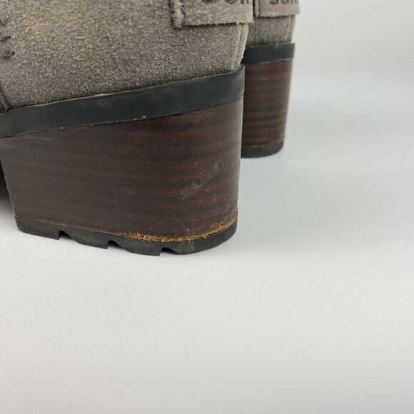 Sorel Cate Cut-Out Boot Womens 8.5 Waterproof Gray Leather Heel Bootie Grunge - Picture 8 of 13